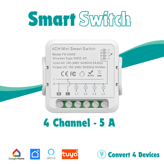 4gang smart switch module 5A supper aleck, google home, smart life appliances, Tuya app Sensoo Pakistan | WiFi Home Automation