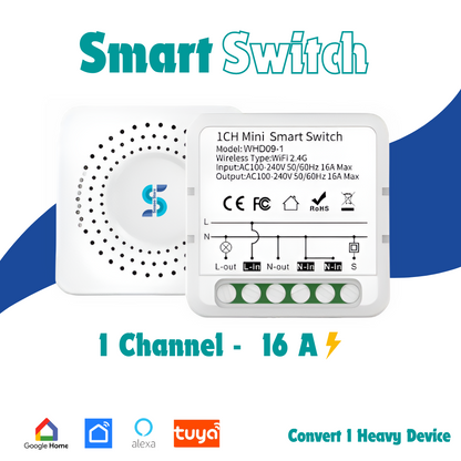 1CH Smart WiFi Switch Module – 16A High Power for Heavy-Duty Appliances